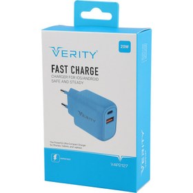 تصویر شارژر دیواری فست شارژ Verity V-AP2127 2Port 3A 20W + کابل تایپ سی Verity V-AP2127 2Port 3A 20W Wall Charger With Type-C Cable