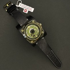 تصویر نیوی فورس مردانه موتور ژاپن کد(6501)قاب طلایی صفحه سبز بند مشکی 