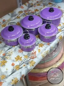 تصویر سرویس قابلمه روحی ضخیم با دسته استیل رنگی 