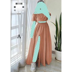 تصویر 50408 ست نیمتنه تاپ کراپ و دامن چاکدار لنین فری سایز ۳۸ تا ۴۴ تن شیک 