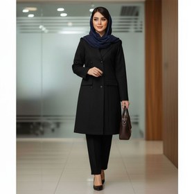 تصویر مانتو شلوار اداری زنانه شیک جدید ۶ دکمه | ساده و رسمی مناسب محیط کار 