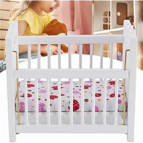 تصویر تخت عروسک چوبی برند generic Baby Doll Bed, Wooden Doll Bed Baby Bed Toy Baby Toy Crib Doll Bedding for Dollhouse