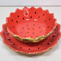 تصویر کاسه بشقاب اجیل طرح هندوانه 