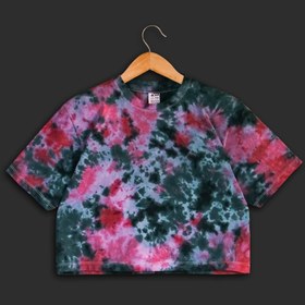 تصویر کراپ تای دای ( شیبوری ) طرح رُز Pink Rose Tie Dye Crop Top