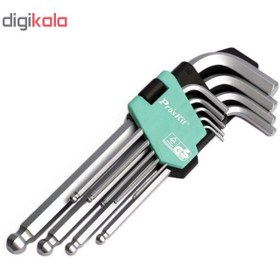 تصویر ست آچار آلن پروسکیت مدل HW-229B مجموعه 9 عددی 9PCS Ball Point Long ArmHex Key Set Pro'sKit HW-229B