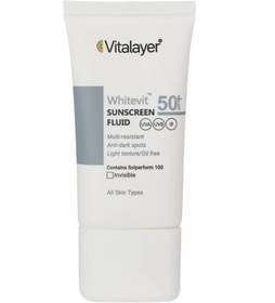 تصویر فلوئید ضد آفتاب و ضد لک بی رنگ وایت ویت ویتالیر WHITEVIT SUNSCREEN FLUID VITALAYER