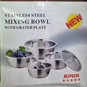 تصویر لگن استیل رنده دار 6 پارچه mixing bowl 