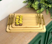 تصویر سینی دسته طلایی بامبو سه سایزی - کد 1045-1046-1047