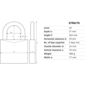 تصویر قفل آویز گرانیت - فولادی 37RK/70 آبوس ABUS 