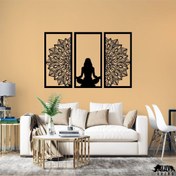 تصویر استیکر چوبی 3 تکه طرح یوگا به همراه گل نیلوفر آبی 