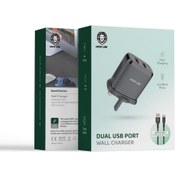 تصویر شارژر دیواری دو پورت USB با کابل تایپ سی گرین Green Dual USB port wall charger USB-A to Type-c Cable GL-WC07 