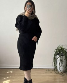 تصویر ست سارافون و بلوز بافت مشکی زنانه ترک 