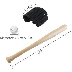 تصویر ست بیسبال شامل توپ و دستکش و چوب بیسبال مناسب نوجوانان 