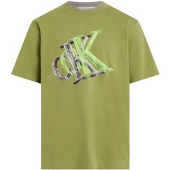 تصویر تی‌شرت مردانه گشاد با طرح مونوگرام - پنبه‌ای، سبز برند calvin klein jeans Men's Oversized Monogram T-Shirt - Cotton, Green