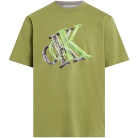 تصویر تی‌شرت مردانه گشاد با طرح مونوگرام - پنبه‌ای، سبز برند calvin klein jeans Men's Oversized Monogram T-Shirt - Cotton, Green