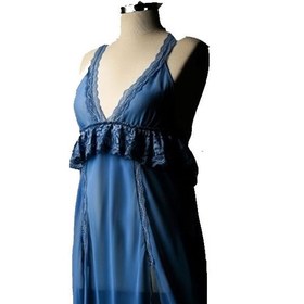تصویر لباس خواب حریر بلند آبی دو تکه - bondy 