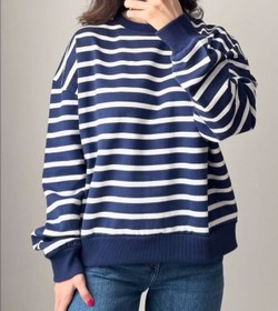 تصویر دورس داخل کرکی نرم حوله ای راه‌راه پل اند بیر وارداتی اسپانیایی | پینترستی لش راه راه سرمه ای سفید | زنانه و مردانه | کد ۷۸ - لارج 