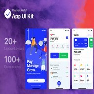 تصویر طرح لایه باز رابط کاربری اپلیکیشن پرداخت Payment Wallet App UI Kit 