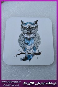 تصویر زیر لیوانی چوبی طرح جغد 