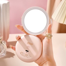 تصویر آینه آرایشی جیبی رینگ لایت دار شارژی HIH(3حالت نوری) HIH Rechargeable Compact Mirror With LED Ring Light