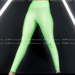 تصویر لگینگ شاین کمر گن دار ال کیم شیک سایز ۴۰ و ۴۲ رنگ سبز فسفری 