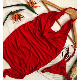 تصویر لباس خواب یقه باز بغل چاک دار همراه شورت 
