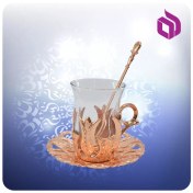 تصویر ست استکان و نعلبکی پیوتر مسی ۸ سانت با قاشق مسی کوچک 