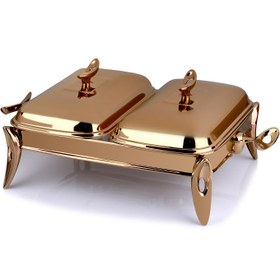 تصویر سوفله مستطیل دو خانه تک استیل مدل لوپ (رزگلد) TakSteel Double Oblong Casseroles Loop Model Soufle - RoseGold Steel