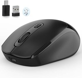 تصویر Aigeer Wireless Bluetooth Mouse – Rechargeable Mouse BT5.2 / 2.4GHz Quiet Mouse with USB and Type-C Adapter – Ergonomic Mouse with 3 dpi Adjustable for PC/Mac/iPad (Black) 