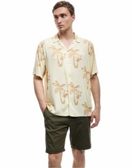 تصویر پیراهن Koton اورجینال مردانه برند کوتون 5SAM60220HW Short Sleeve Turn-down Collar Viscose Palm Patterned Summer Shirt 