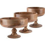 تصویر ست سه عددی ظرف پذیرایی لبه بلند پایه دار چوب گردو 