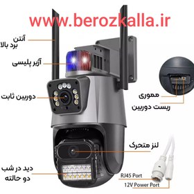 تصویر دوربین پلاک خوان IP تحت شبکه چرخشی 8MP دو لنزه بیسیم مدل v38pro با کیفیت 4k Mini speed dome v380 pro