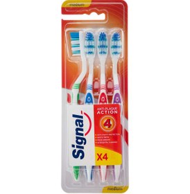 تصویر مسواک مدل آنتی پلاک اکشن با برس متوسط بسته 4 عددی سیگنال Signal Anti Plaque Action Toothbrush Medium Pack Of 4