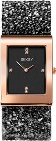 تصویر Seksy Women's Swarovski Crystal Bracelet Watch Made with Swarovski Crystals on Strap, Water Resistant, Adjustable Rose Gold/Black Crystals 