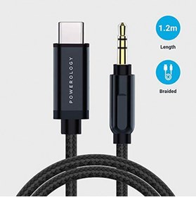 تصویر کابل USB-C به AUX پاورولوجی مدل Powerology Aluminum Braided Audio Cable Powerology Aluminum Braided Audio Cable P12CAUGY