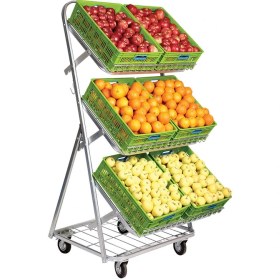 تصویر Wheeled fruit and vegetable stand set with 8 baskets, 2 baskets on each floor 