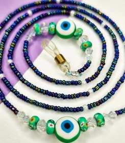 تصویر بند عینک هفت رنگ دستساز منجوقی کریستالی مدل چشم نظر Cheshmnazar