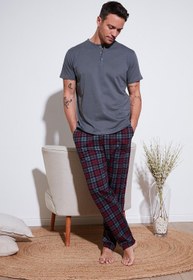 تصویر Ekoseli Pamuklu Beli Lastikli Regular Fit Kısa Kollu Pijama Takımı 6572004 