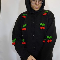 تصویر ژاکت بافتنی طرح گیلاس یقه گرد 