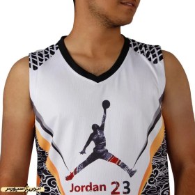 تصویر ست رکابی شلوارک بسکتبال Jordan-23 NZD | سفید/مشکی 