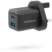 تصویر آداپتور شارژ 2 پورت 35 وات با کابل همراه پاورولوژی Powerology Super Compact Quick Charger PWCUQC021 