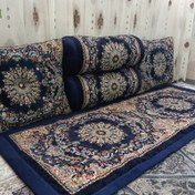 تصویر ست شاهنشین 5 تکه طرح سنتی،پشتی سنتی کناره اتاقی شامل یک عدد تشک و دو عدد بالش مربعی و دو عدد بالش گرد(پس کرایه) 