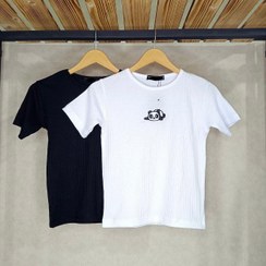 تصویر تیشرت زنانه کرکره ای طرح پاندا - سفید / فری سایز مناسب ۳۶ تا ۴۲ 