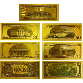 تصویر مجموعه 7 عددی اسکناس دلار آمریکا روکش آب طلا 