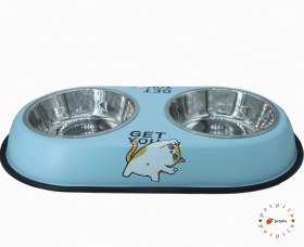 تصویر ظرف آب و غذا دوقلو استیل سگ و گربه 