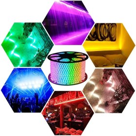 تصویر ریسه شلنگی RGB مدل ۵۰۵۰ ظرفیت ۱۰۰ متر با ریموت کنترلی 