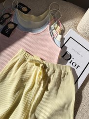 تصویر ست کراپ شلوارک پنبه کرکره ای 