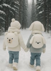 تصویر کوله پشتی کودک پشمالو طرح خرس و سگ | مناسب مهدکودک و بیرون - شتری / طرح خرس kids plush backpack bear dog