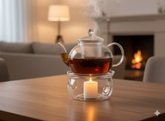 تصویر وارمر قوری پیرکس وارداتی_وارمر شیشه پیرکس_وارمر قوری پیرکس رومیزی Imported Pyrex teapot warmer_Pyrex glass warmer_Tabletop Pyrex teapot warmer