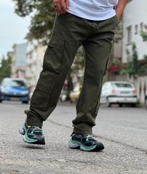 تصویر شلوار کارگو مردانه پارچه جین ترک رنگ سبز فرمی -فول کیفیت تضمینی Men's Cargo Pants Turkish Denim Green Color - Full Quality Guaranteed